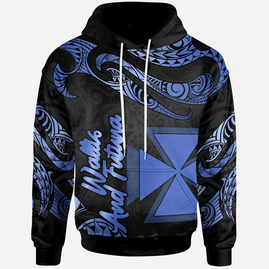 Wallis And Futuna  Polynesian Hoodie - Poly Tattoo Blue Version