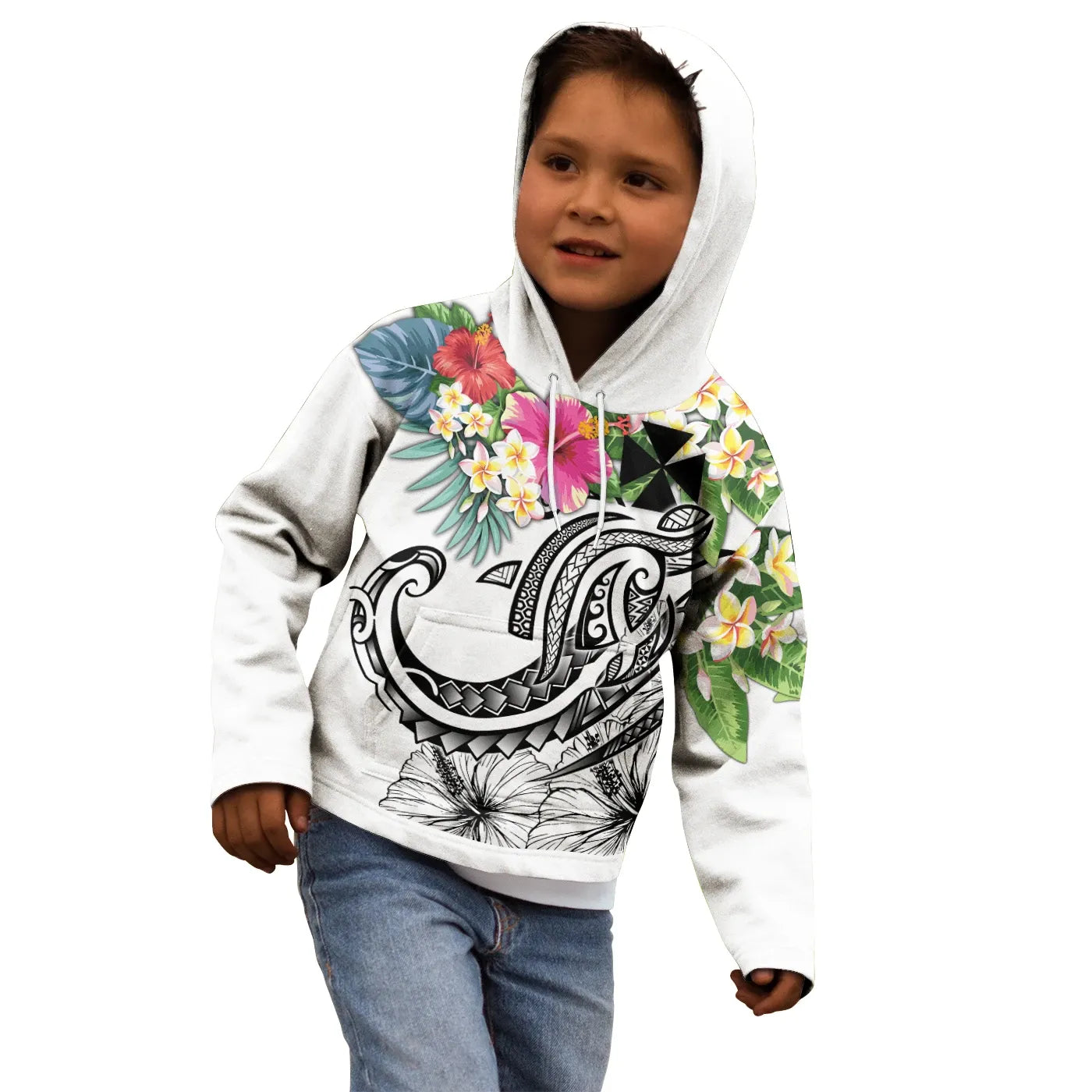 Wallis and Futuna Polynesian Hoodie - Summer Plumeria (White)