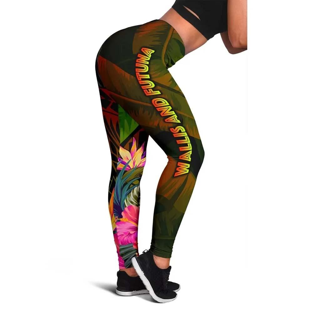 Wallis and Futuna Polynesian Legging - Hibiscus and Banana Leaves