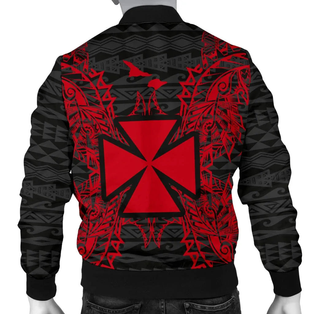 Wallis And Futuna Polynesian Bomber Jacket Map Red