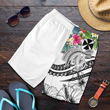Wallis and Futuna Polynesian Men Shorts - Summer Plumeria (White)