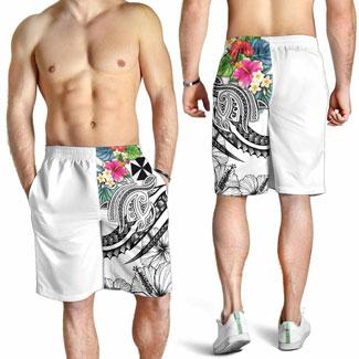 Wallis and Futuna Polynesian Men Shorts - Summer Plumeria (White)