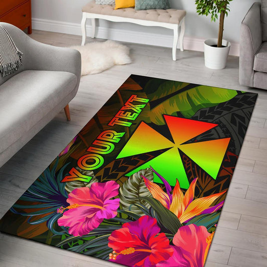 Wallis and Futuna Polynesian Personalised Area Rug - Hibiscus and Banana Leaves