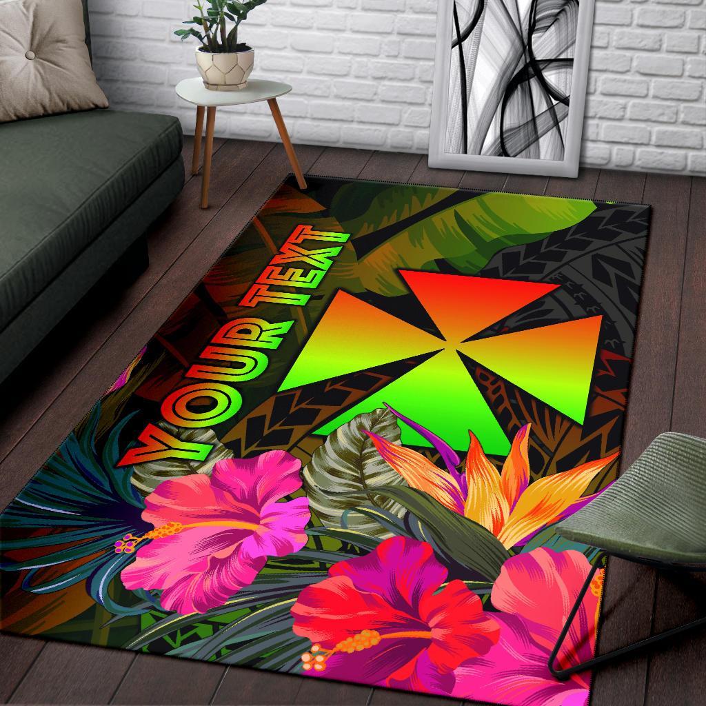 Wallis and Futuna Polynesian Personalised Area Rug - Hibiscus and Banana Leaves