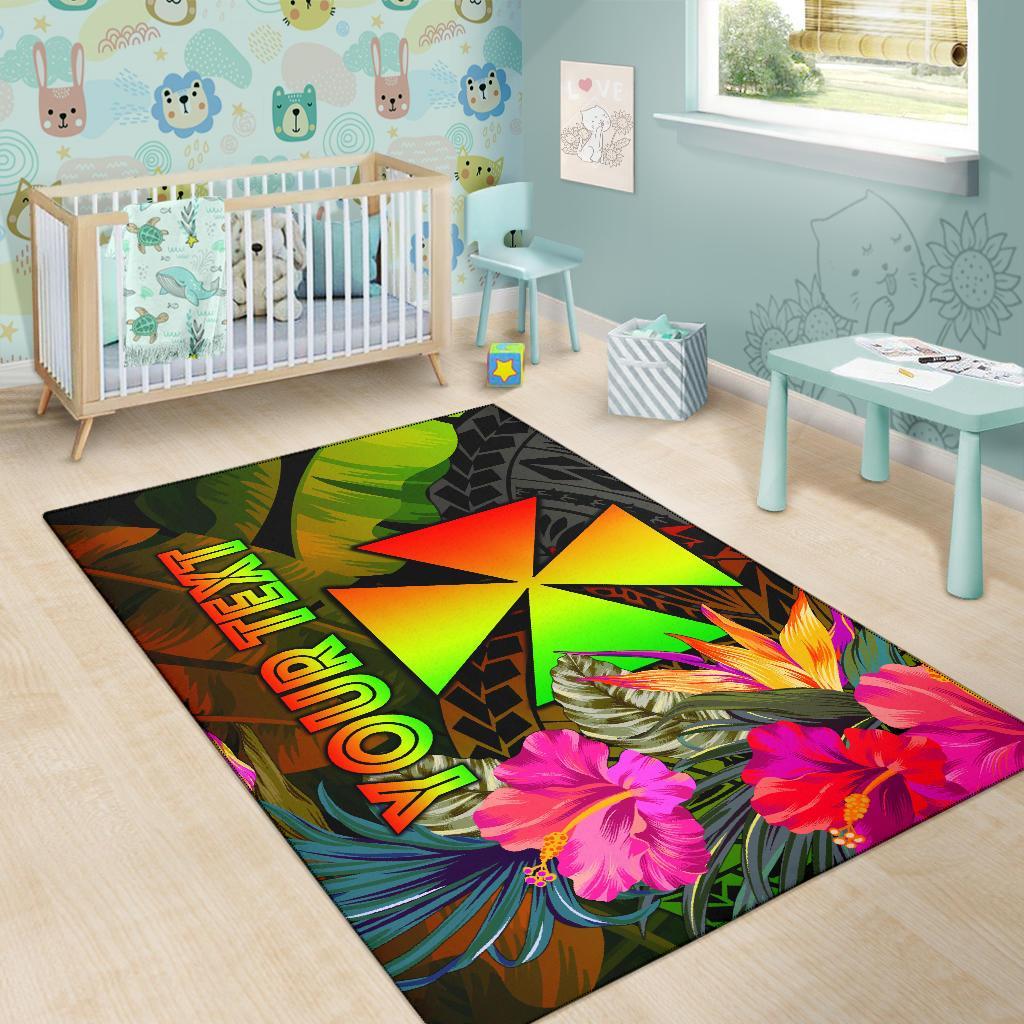Wallis and Futuna Polynesian Personalised Area Rug - Hibiscus and Banana Leaves