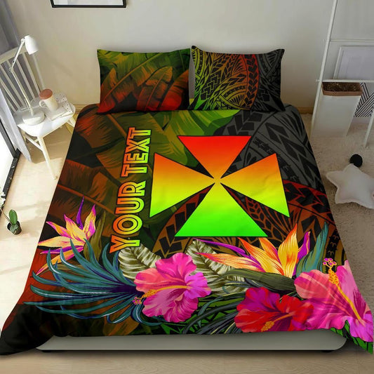 Wallis And Futuna Polynesian Personalised Bedding Set - Hibiscus And Banana Leaves