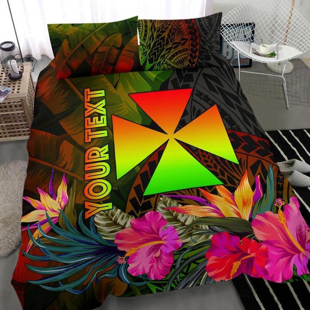 Wallis And Futuna Polynesian Personalised Bedding Set - Hibiscus And Banana Leaves