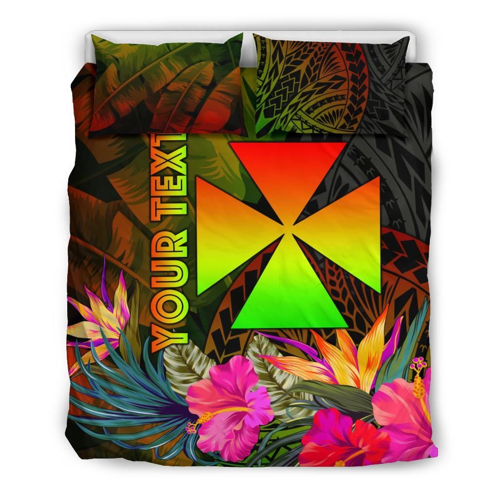 Wallis And Futuna Polynesian Personalised Bedding Set - Hibiscus And Banana Leaves