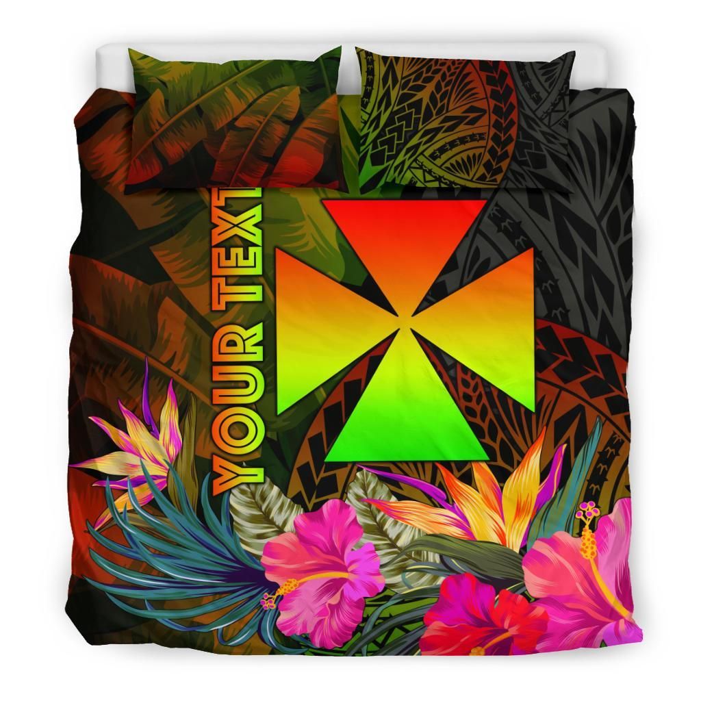 Wallis And Futuna Polynesian Personalised Bedding Set - Hibiscus And Banana Leaves