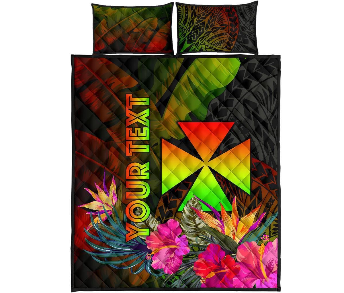 Wallis and Futuna Polynesian Personalised Quilt Bed Set - Hibiscus and Banana Leaves