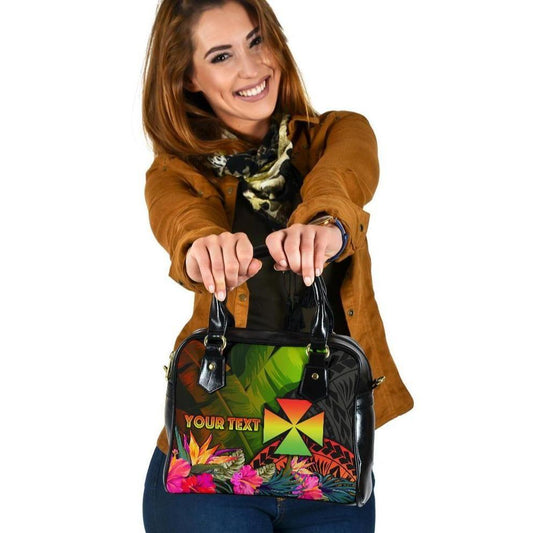 Wallis And Futuna Polynesian Personalised Shoulder Handbag - Hibiscus And Banana Leaves