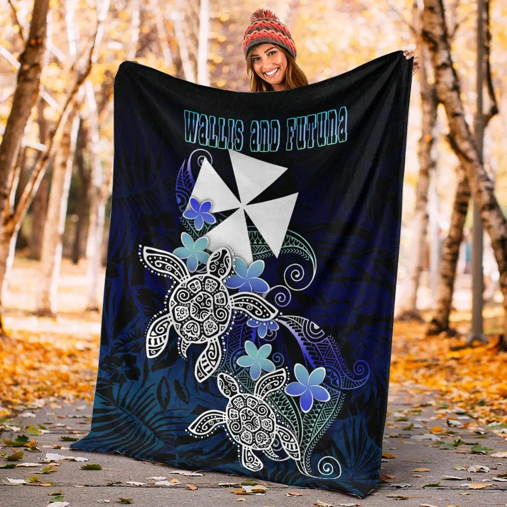 Wallis And Futuna Polynesian Premium Blanket - Blue Turtle Couple