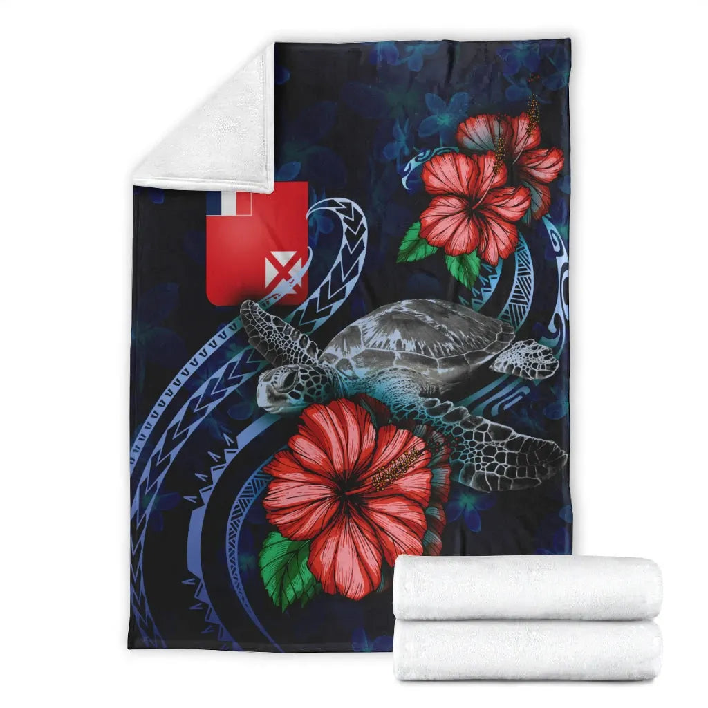 Wallis and Futuna Polynesian Premium Blanket - Blue Turtle Hibiscus