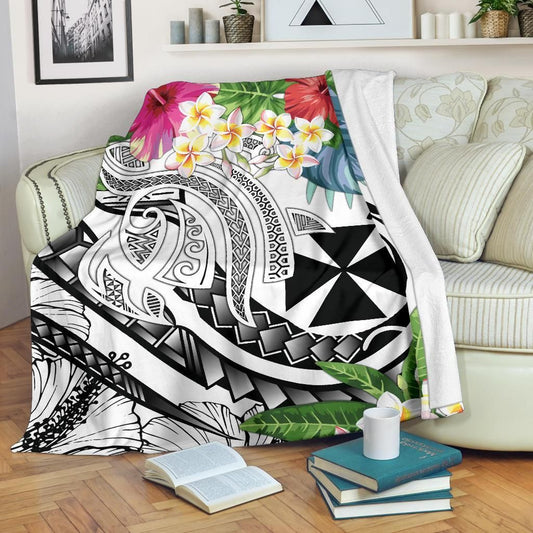 Wallis and Futuna Polynesian Premium Blanket - Summer Plumeria (White)