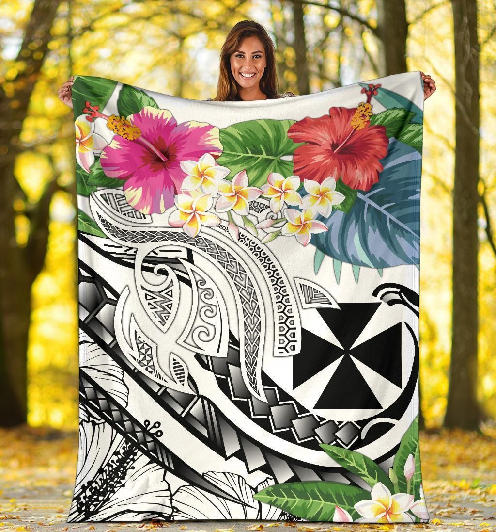 Wallis and Futuna Polynesian Premium Blanket - Summer Plumeria (White)
