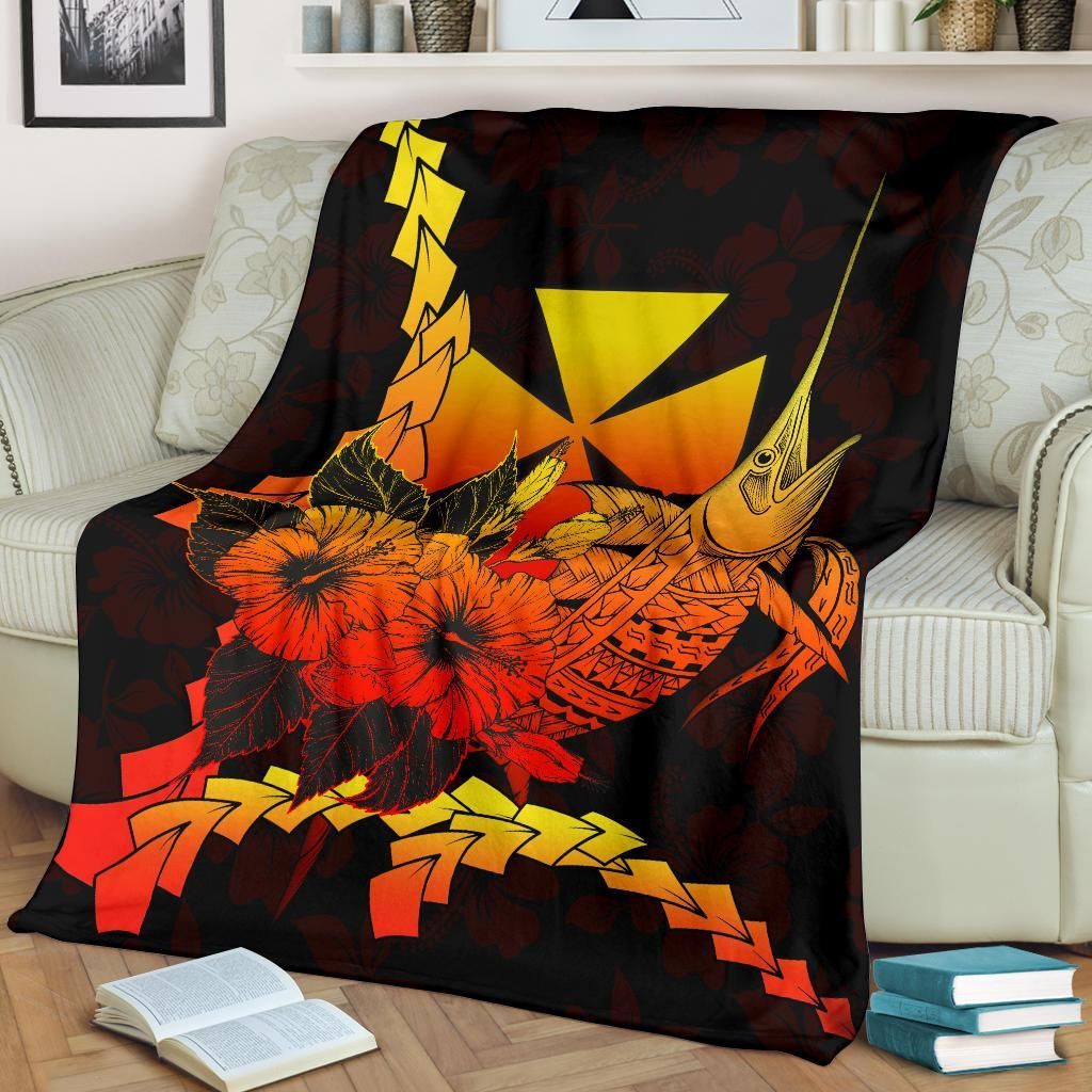 Wallis And Futuna Polynesian Premium Blanket - Swordfish With Hibiscus