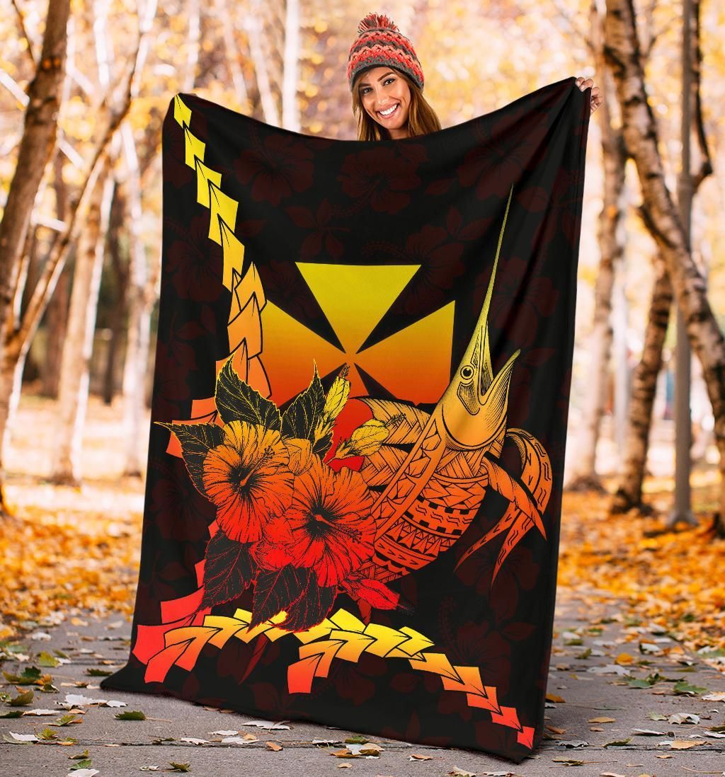 Wallis And Futuna Polynesian Premium Blanket - Swordfish With Hibiscus