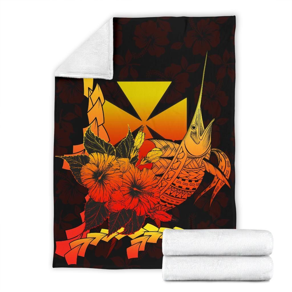 Wallis And Futuna Polynesian Premium Blanket - Swordfish With Hibiscus