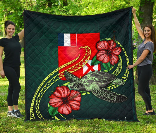 Wallis and Futuna Polynesian Premium Quilt - Green Turtle Hibiscus
