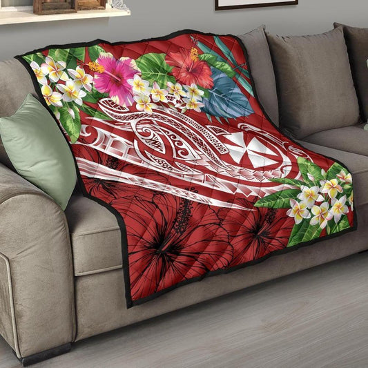 Wallis and Futuna Polynesian Premium Quilt - Summer Plumeria (Red)