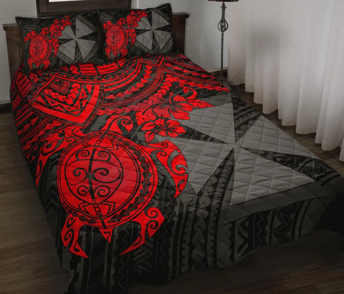 Wallis and Futuna Polynesian Quilt Bed Set - Wallis and Futuna & Red Turtle Hibiscus