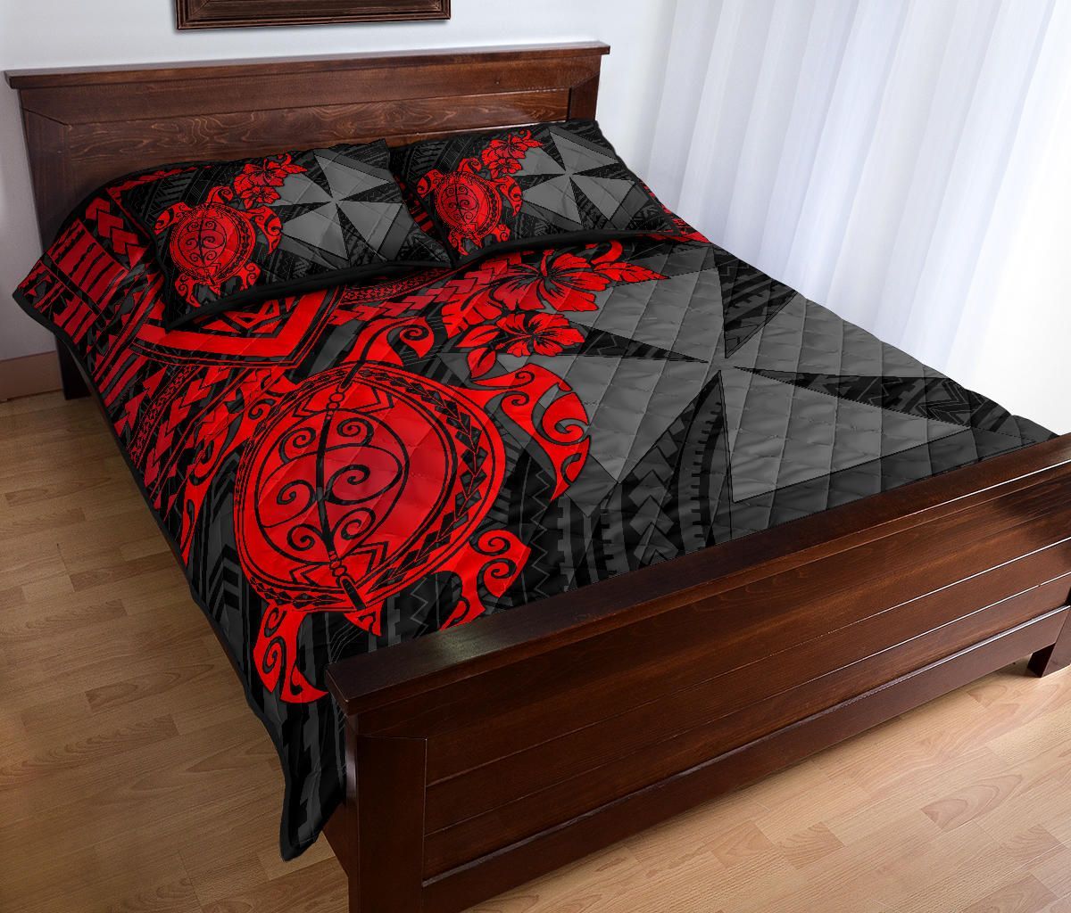 Wallis and Futuna Polynesian Quilt Bed Set - Wallis and Futuna & Red Turtle Hibiscus