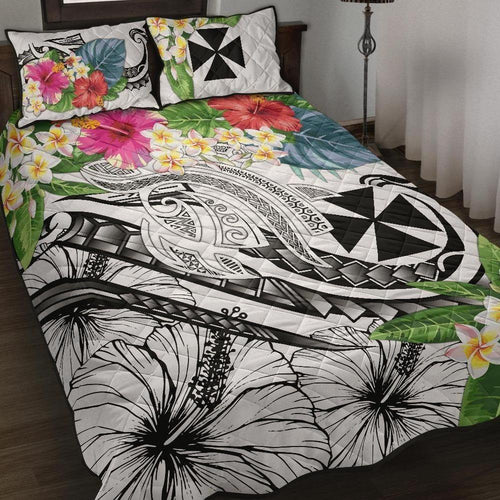 Wallis and Futuna Polynesian Quilt Bed Set - Summer Plumeria (White)