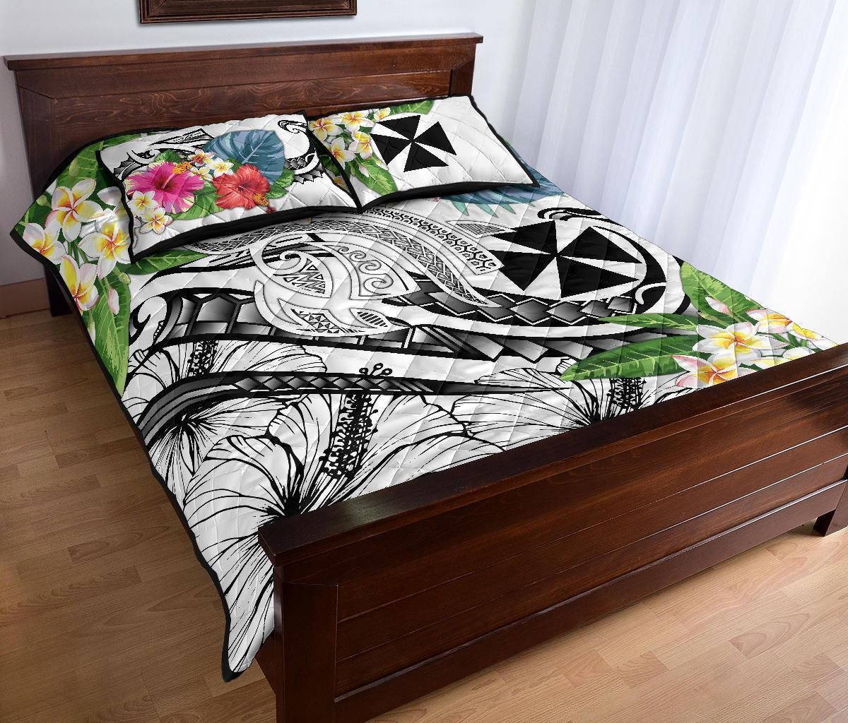 Wallis and Futuna Polynesian Quilt Bed Set - Summer Plumeria (White)