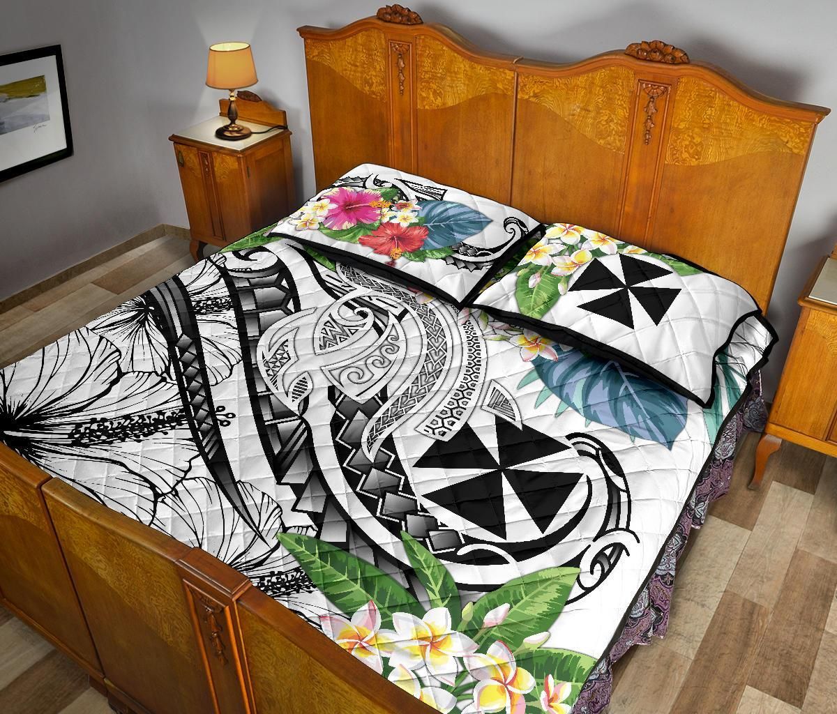 Wallis and Futuna Polynesian Quilt Bed Set - Summer Plumeria (White)