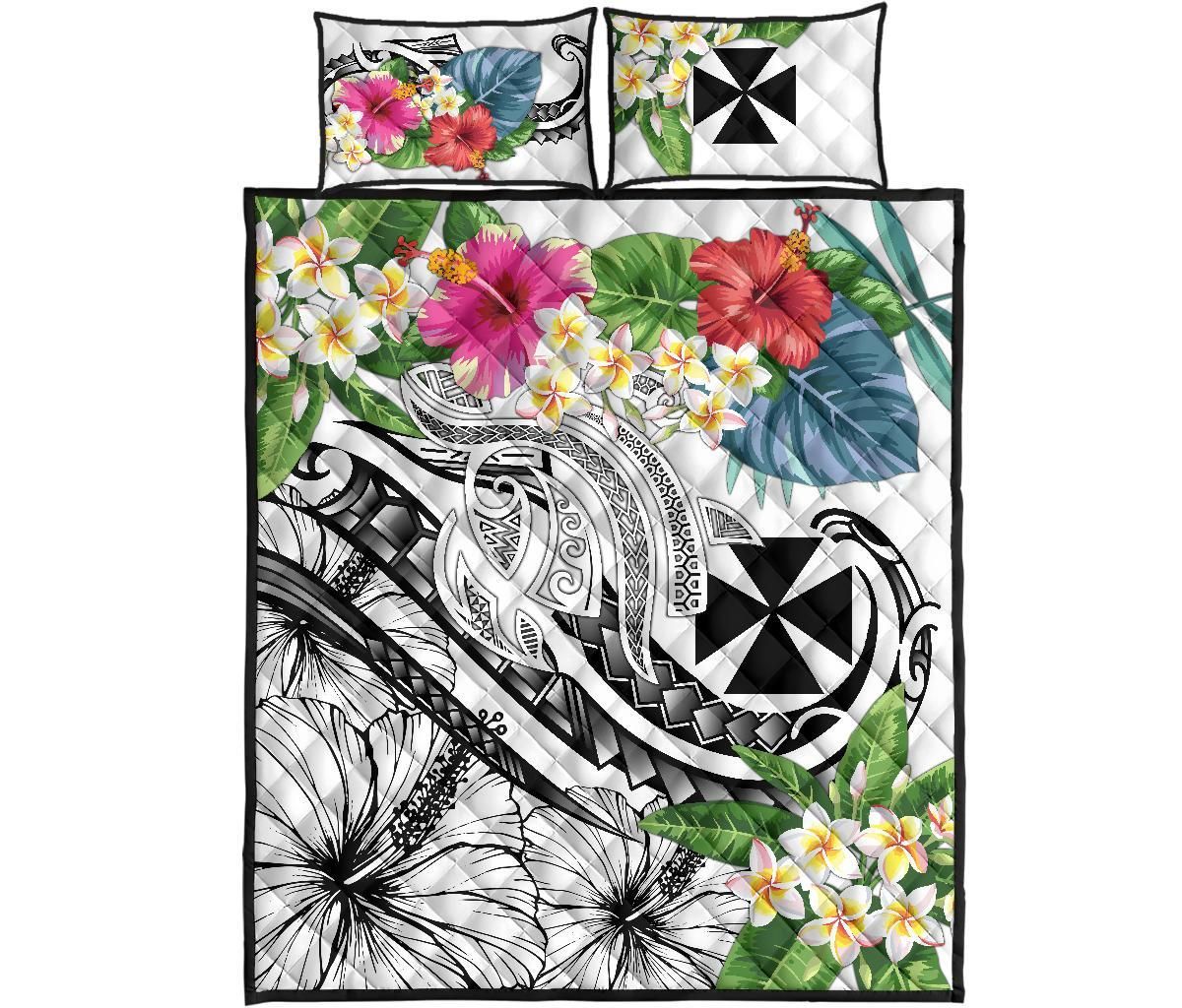 Wallis and Futuna Polynesian Quilt Bed Set - Summer Plumeria (White)