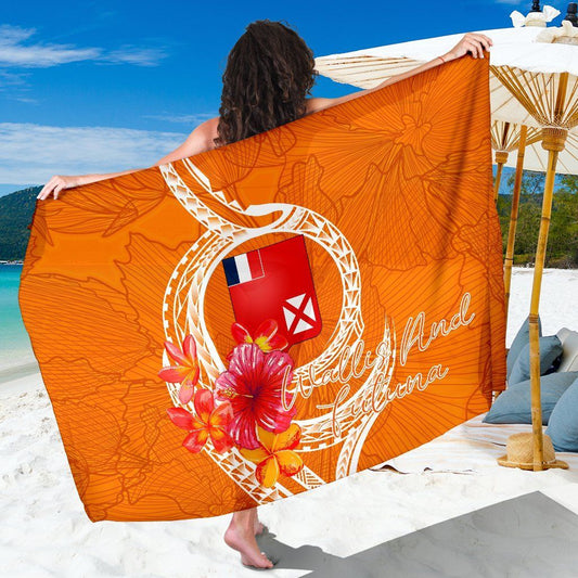 Wallis And Futuna Polynesian Sarong - Orange Floral With Seal