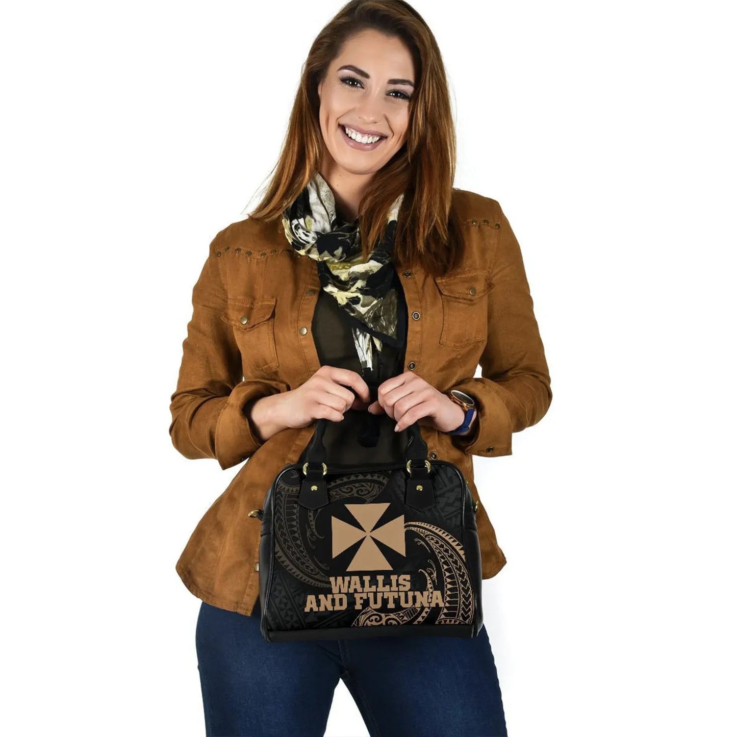 Wallis And Futuna Polynesian Shoulder Handbag - Gold Tribal Wave