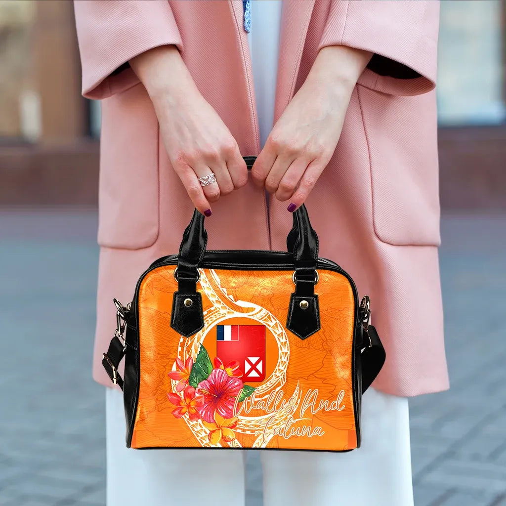 Wallis And Futuna Polynesian Shoulder Handbag - Orange Floral With Seal
