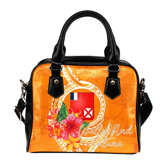 Wallis And Futuna Polynesian Shoulder Handbag - Orange Floral With Seal