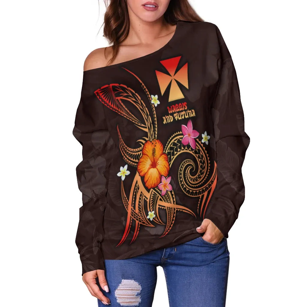 Wallis and Futuna Polynesian Women Off Shoulder Sweater - Legend of Wallis and Futuna (Red)