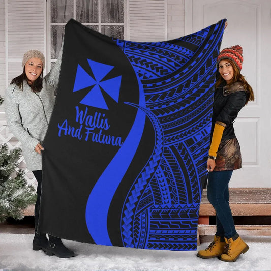 Wallis And Futuna Premium Blanket - Blue Polynesian Tentacle Tribal Pattern