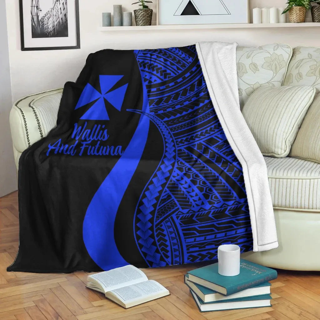Wallis And Futuna Premium Blanket - Blue Polynesian Tentacle Tribal Pattern