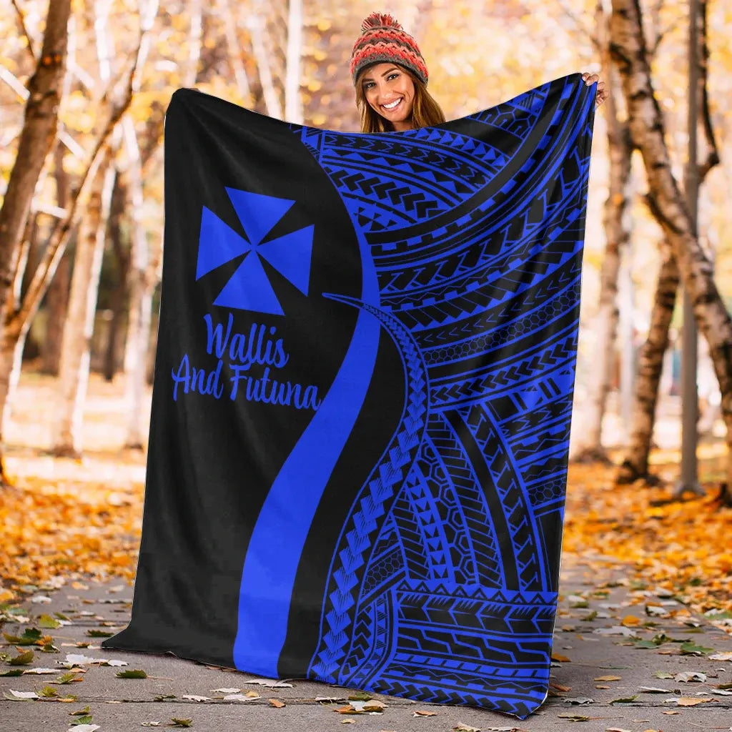Wallis And Futuna Premium Blanket - Blue Polynesian Tentacle Tribal Pattern