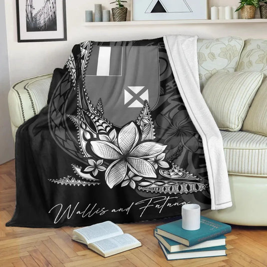 Wallis and Futuna Premium Blanket - Fish With Plumeria Flowers Style