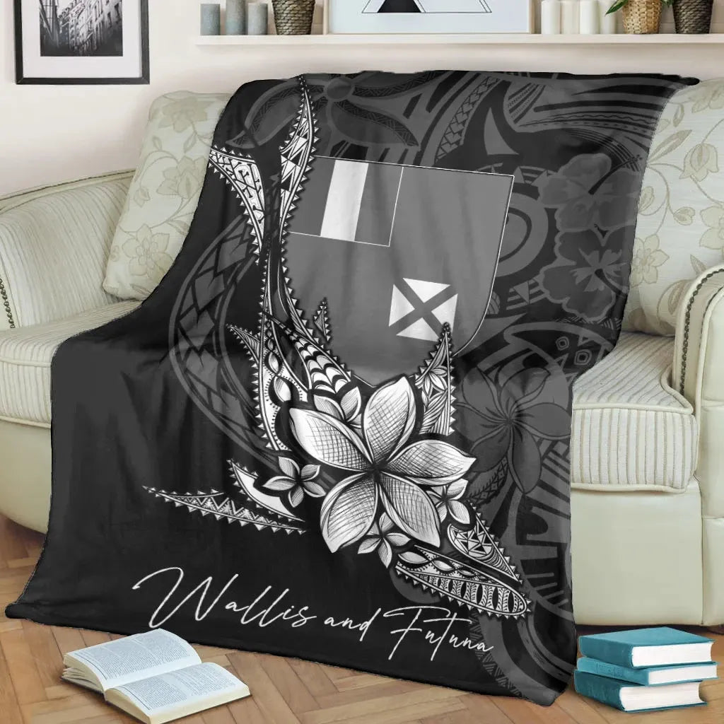 Wallis and Futuna Premium Blanket - Fish With Plumeria Flowers Style