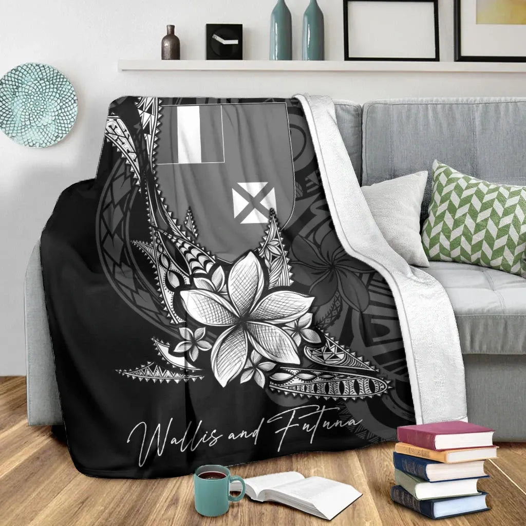Wallis and Futuna Premium Blanket - Fish With Plumeria Flowers Style
