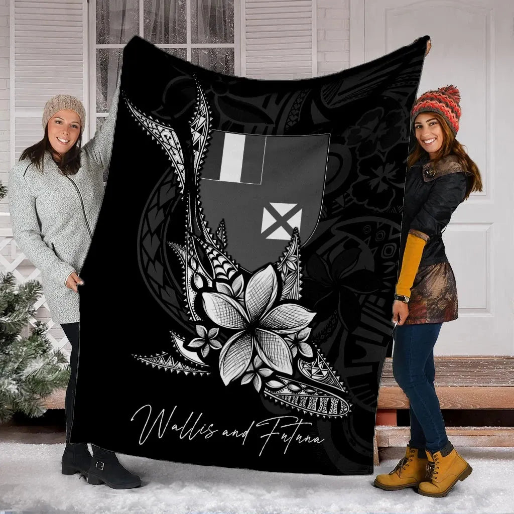 Wallis and Futuna Premium Blanket - Fish With Plumeria Flowers Style