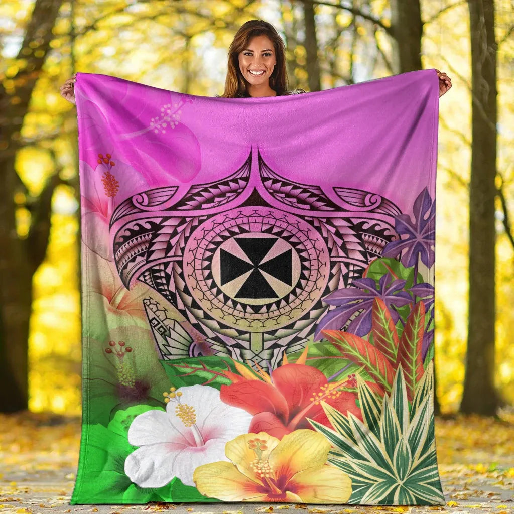 Wallis and Futuna Premium Blanket - Manta Ray Tropical Flowers
