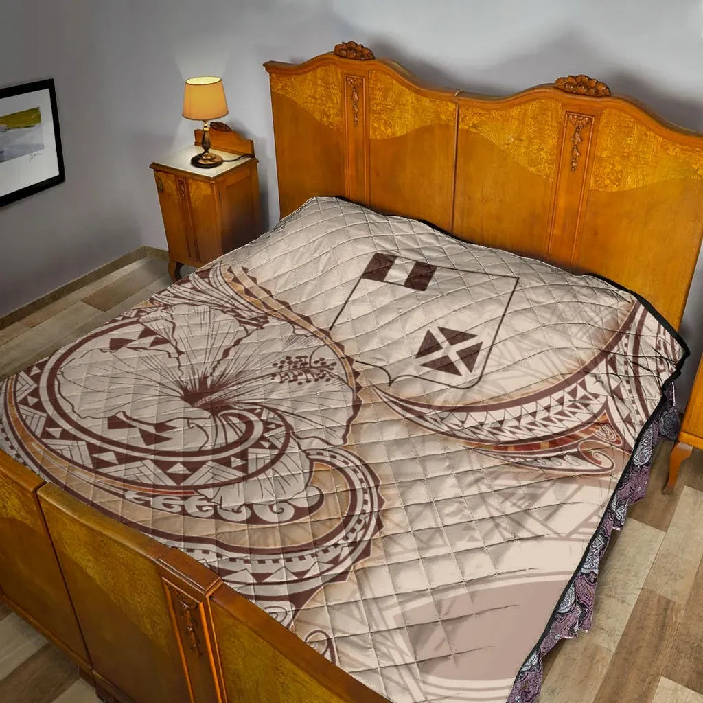 Wallis and Futuna Premium Quilt - Hibiscus Flowers Vintage Style