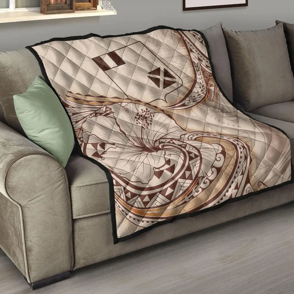 Wallis and Futuna Premium Quilt - Hibiscus Flowers Vintage Style