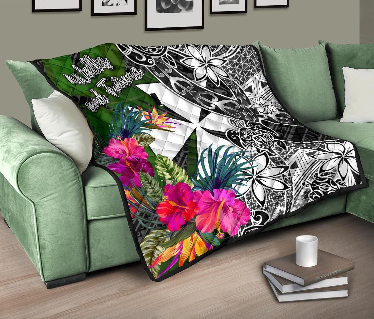 Wallis and Futuna Premium Quilt - Turtle Plumeria Banana Leaf
