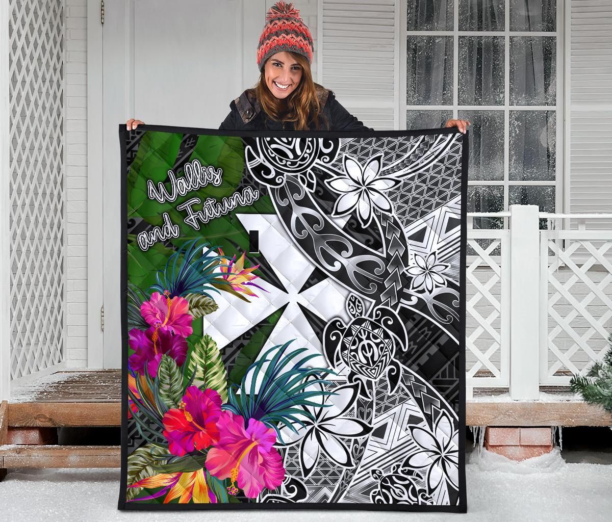 Wallis and Futuna Premium Quilt - Turtle Plumeria Banana Leaf