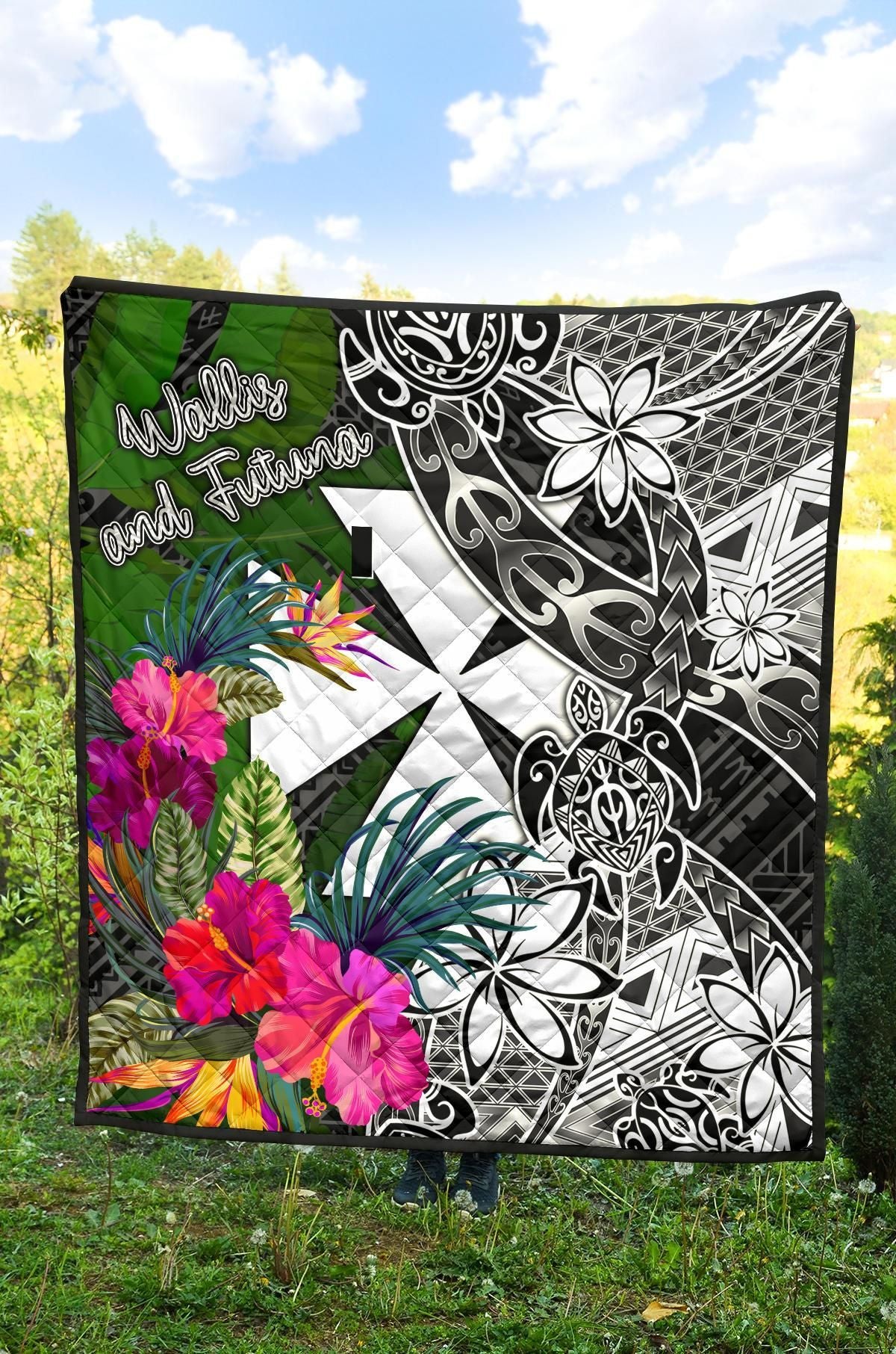 Wallis and Futuna Premium Quilt - Turtle Plumeria Banana Leaf