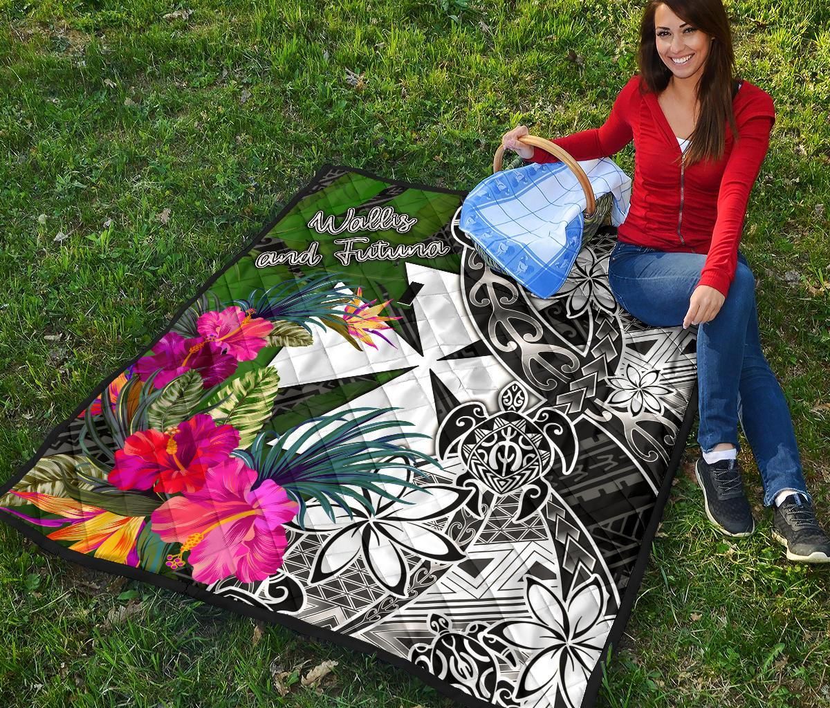 Wallis and Futuna Premium Quilt - Turtle Plumeria Banana Leaf