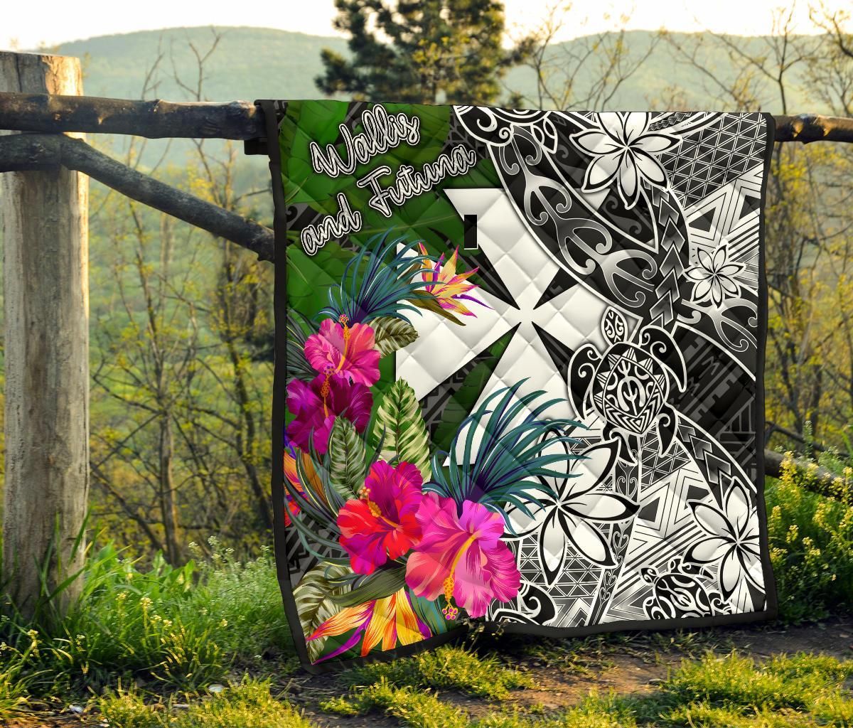 Wallis and Futuna Premium Quilt - Turtle Plumeria Banana Leaf